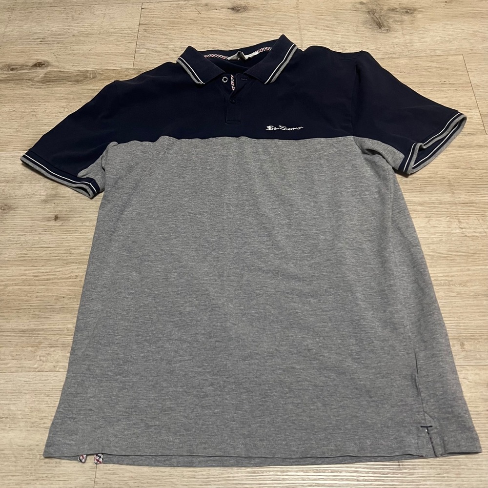 Ben Sherman Polo Shirt Sz L Gray‎ Blue Punk Oi! Skinhead GBH Blitz Business